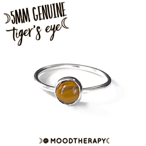 (2-13) 925 Sterling Silver 5MM Genuine Tigers Eye Gemstone Ring Protection Stone - Picture 1 of 11
